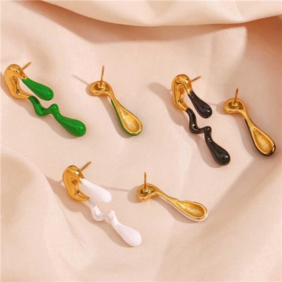 Small Black Teardrop Earrings – Asymmetrical Patchwork Studs - Picture 4 of 5